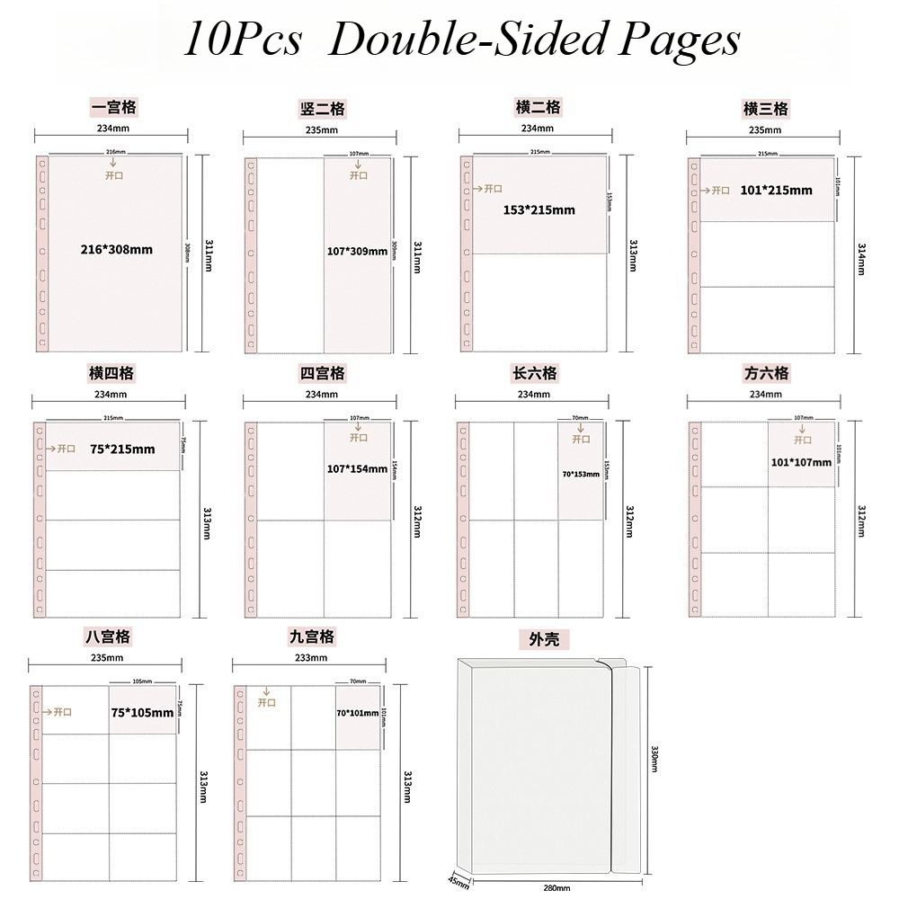 Polaroid Photo Album - 10Pcs A4 Double Sided Photo Sleeves