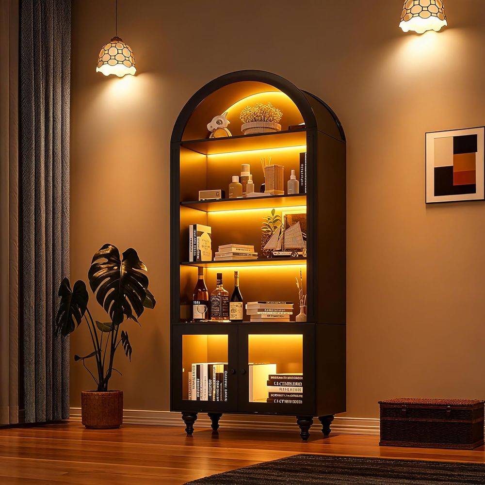 Collectible Collection - Wooden Arched Display Storage Cabinet with