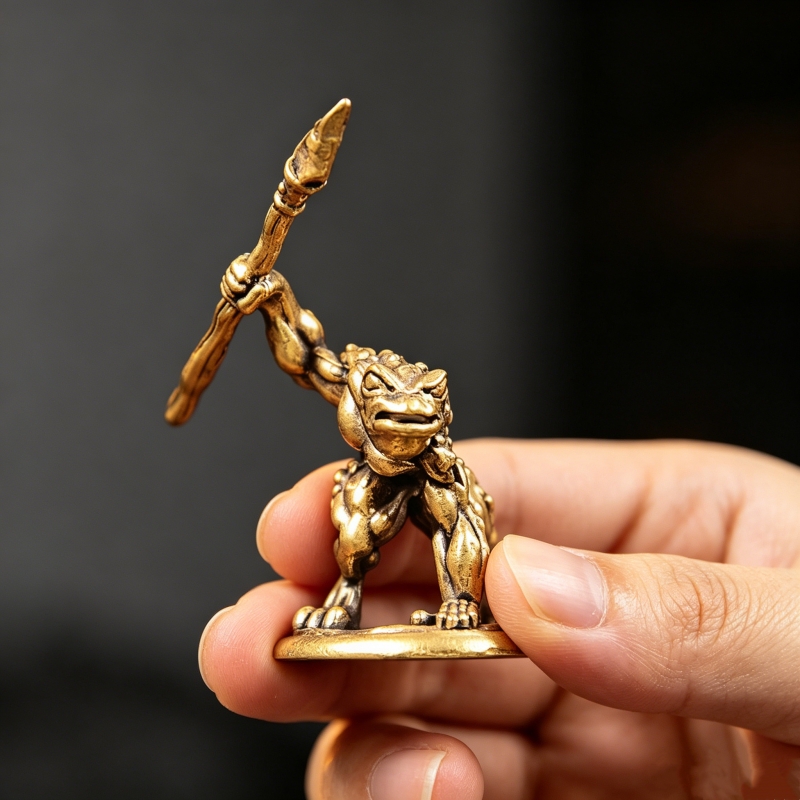 Vintage Collectible Furniture - Vintage Brass Frog Warrior Figurine Spear